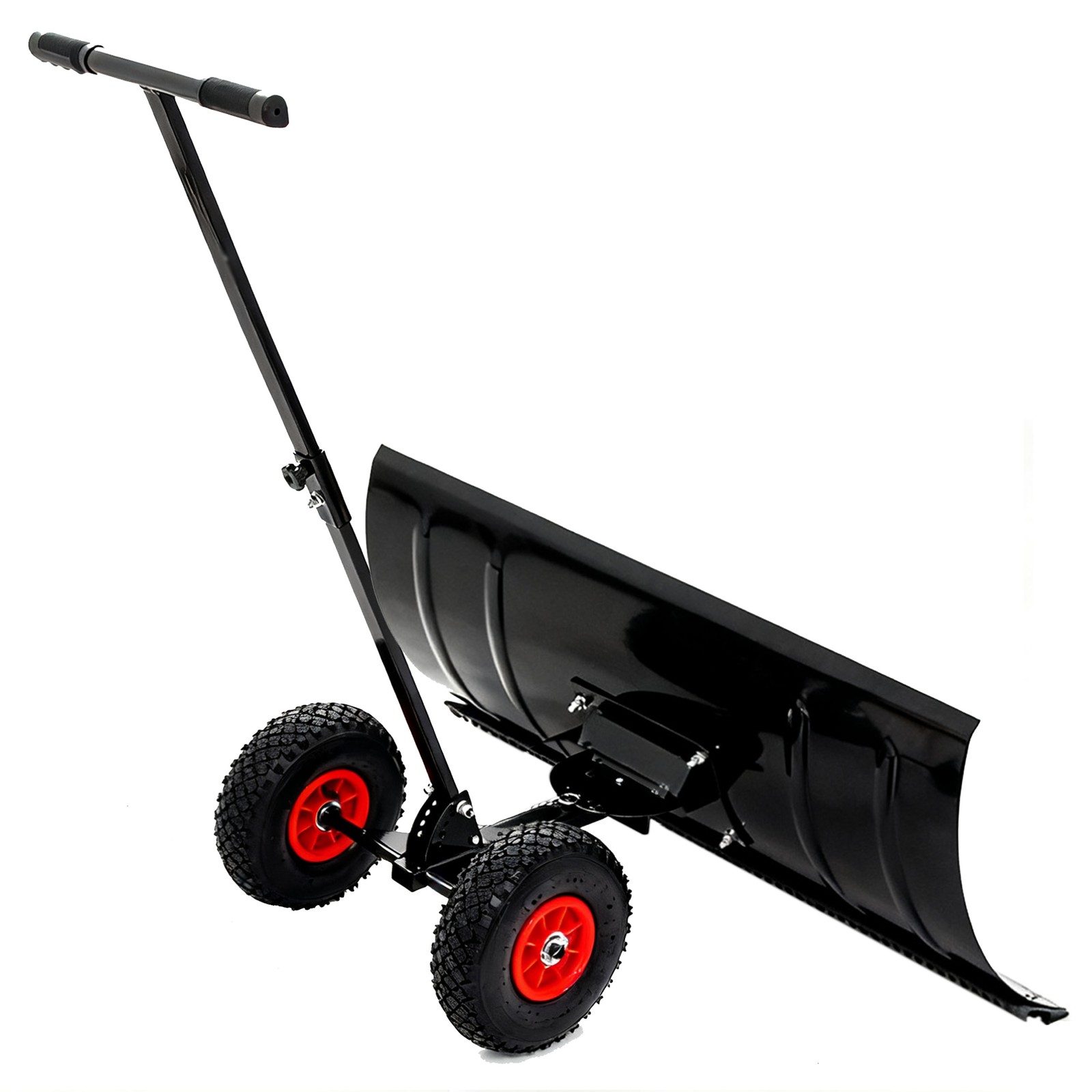 Snow Shovel Pusher w/ Adjustable Handle & Wheels for Driveway Snow Removal New