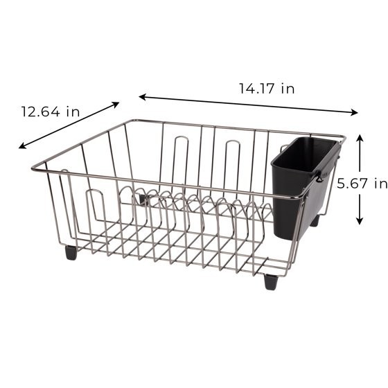 Mainstays Compact Dish Drainer Rack Chrome Black Kitchen Drying Tray
