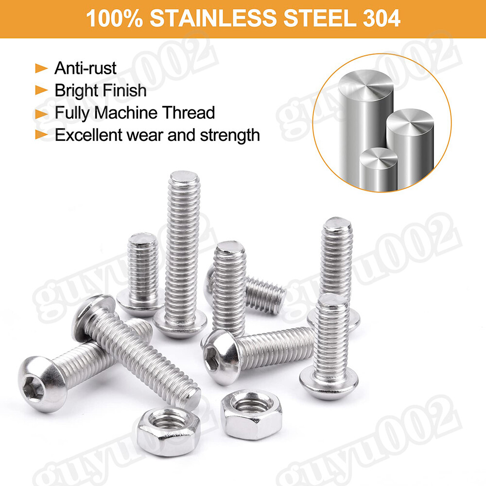 500x M3 4 M5 Button Head Socket Cap Screws Allen Bolts Hex Drive Stainless Steel