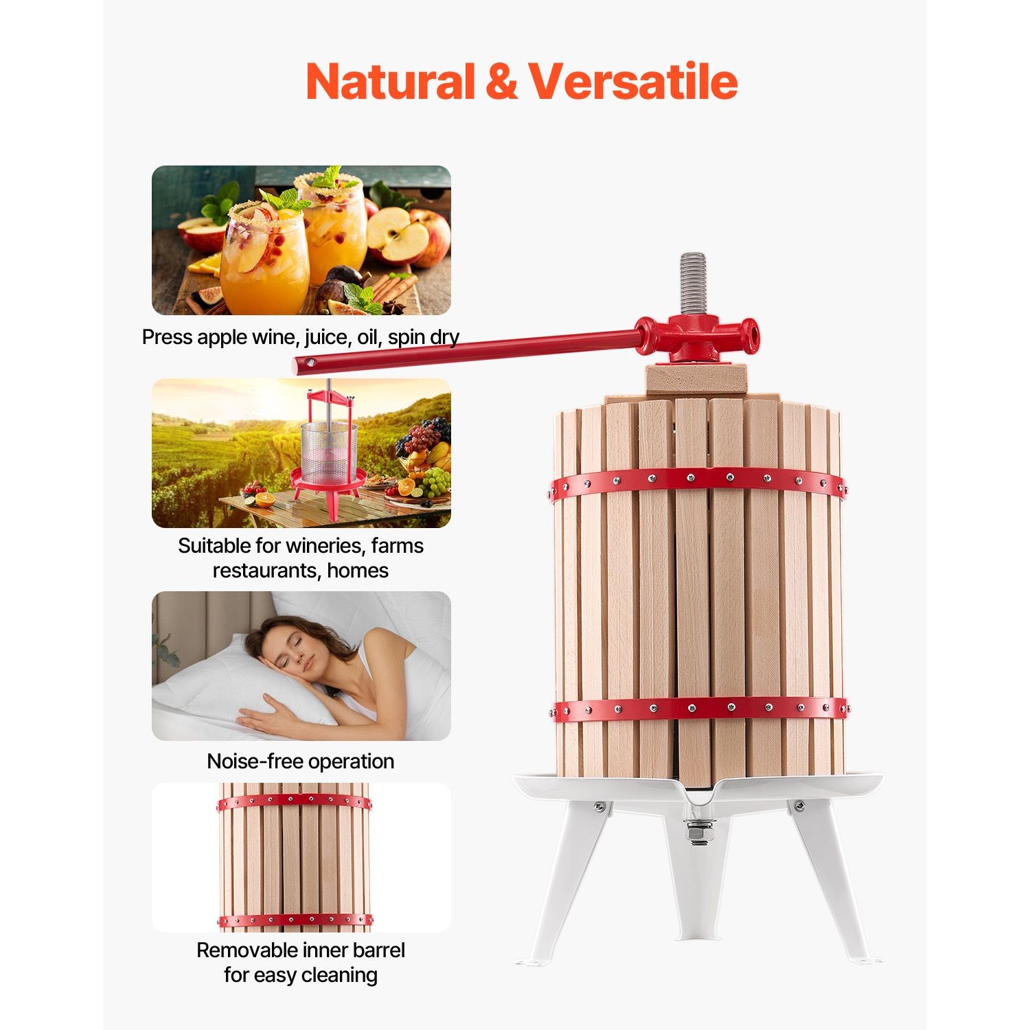 4.75 Gal Fruit Wine Press, Solid Wood Basket with 8 Blocks, Manual Juice Maker