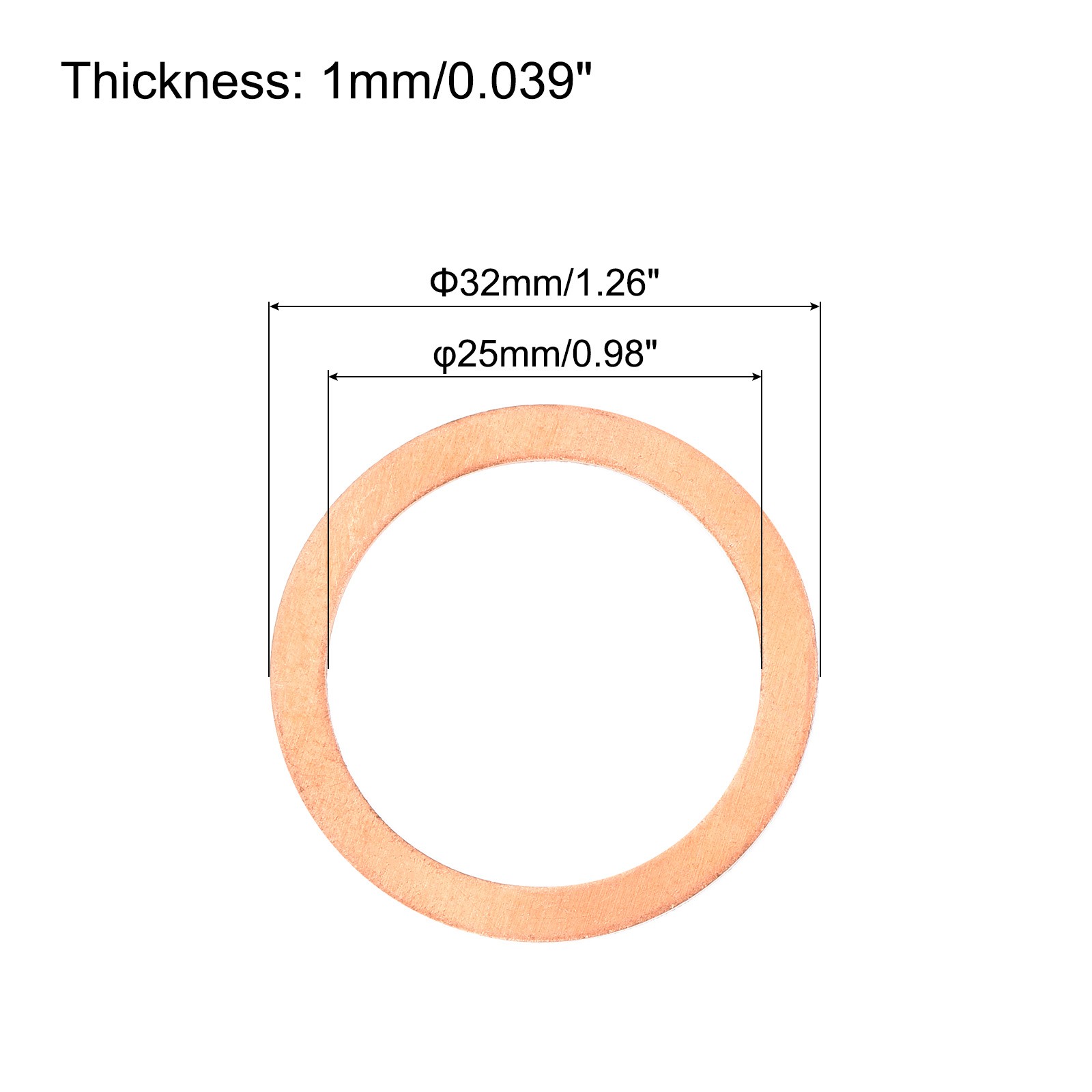 12 Pcs Flat Copper Washers 25x32x1mm Copper Flat Sealing Ring Washers