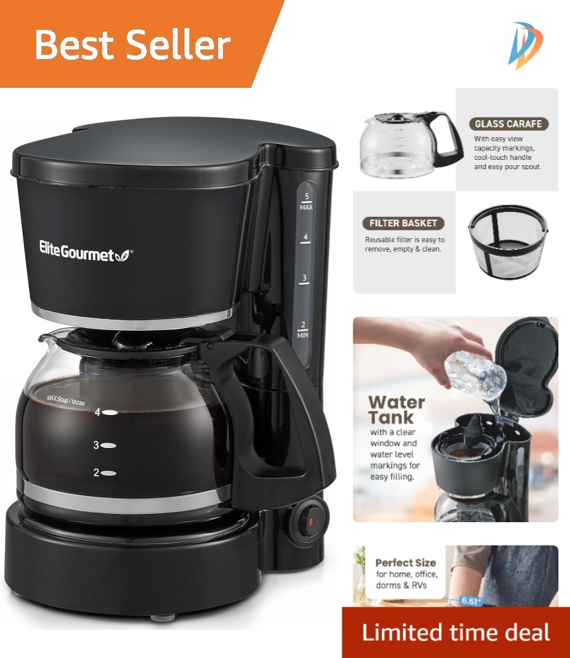 Sleek 5-Cup Drip Coffee Maker with Dishwasher Safe Parts for Easy Cleanup