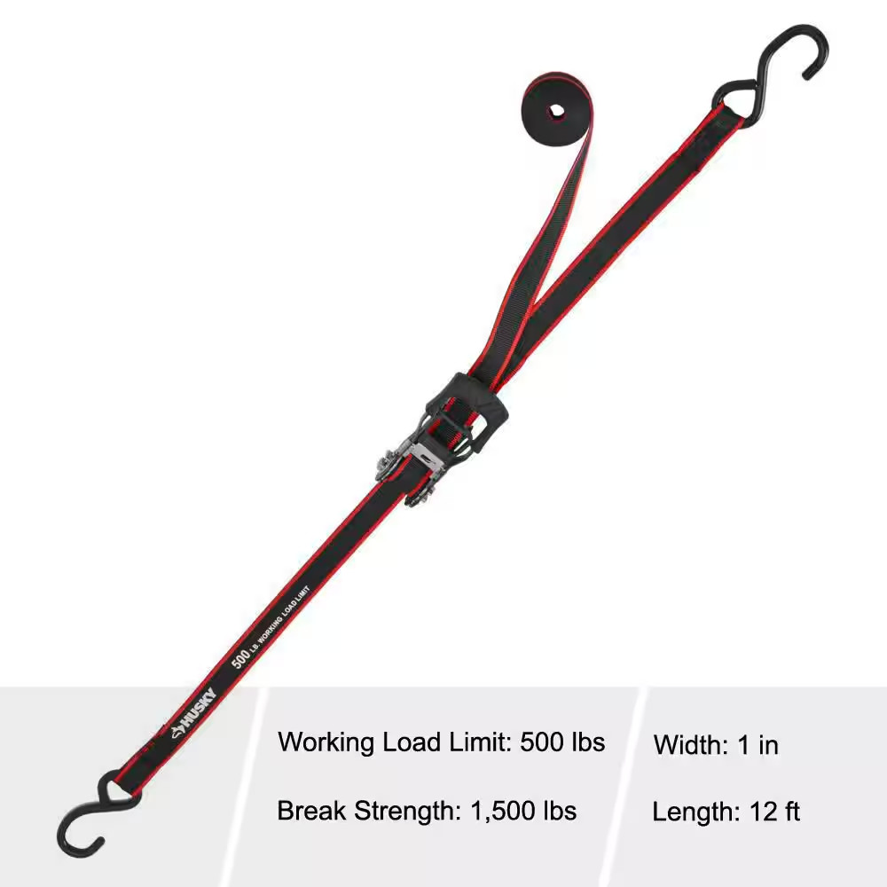NEW Heavy Duty 1 in. x 12 ft. Ratchet Tie Down Straps with S-Hooks (4-PACK)