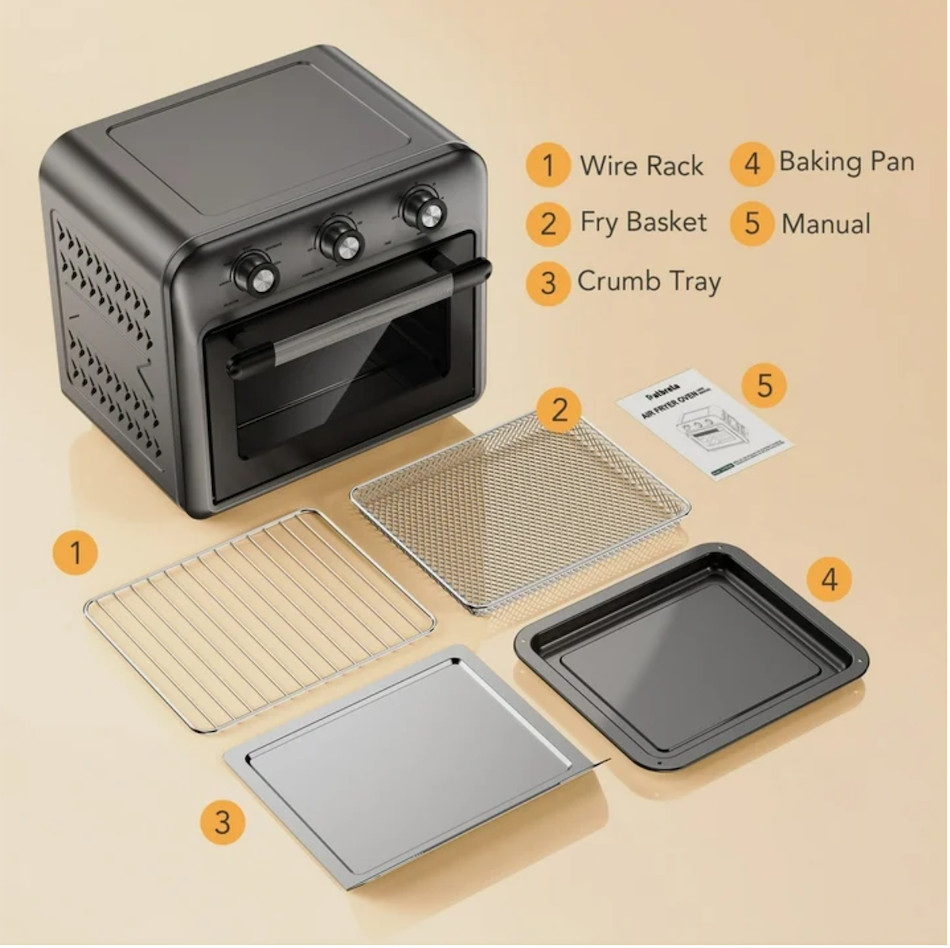 19QT Air Fryer Toaster Oven With Convection, 5 in 1 Oil Free Cooker, 1500W Black