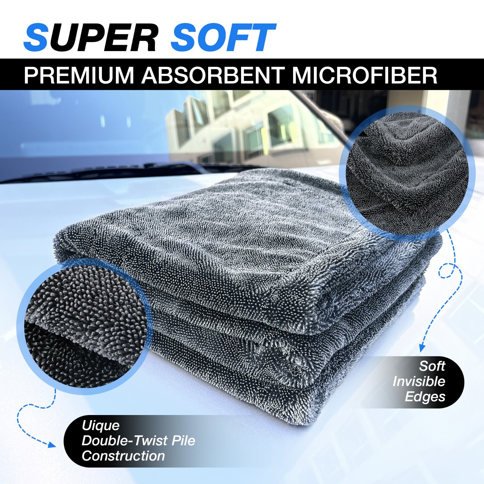 Super Absorbent Microfiber Car Drying Towel Twisted Loop 24” x 36″ 1500GSM