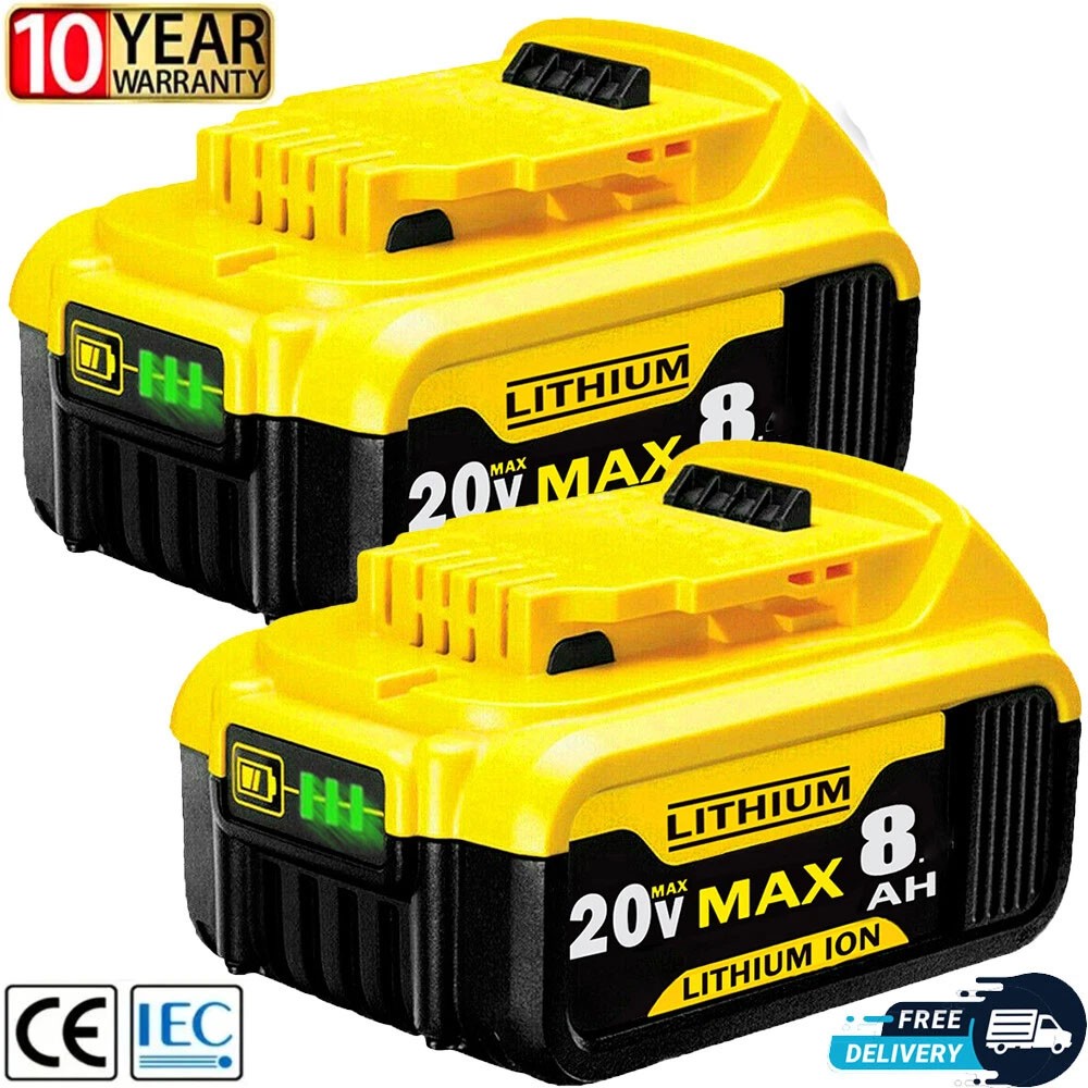 2x For DeWalt Battery 20V 8.0Ah Li-ion Slide DCB182 DCB184 DCB200 DCF887 DCB206