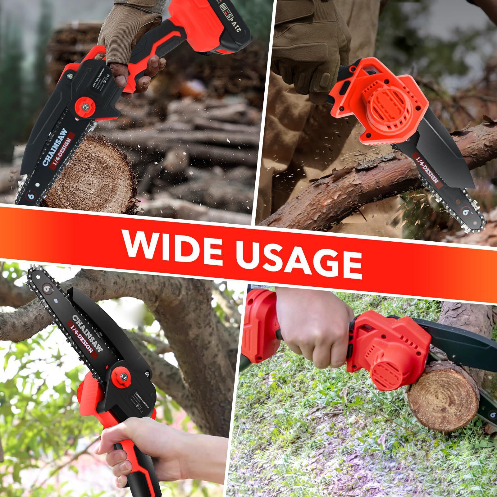 6-Inch Mini Chainsaw Cordless, Portable Electric Saw with 2 Batteries
