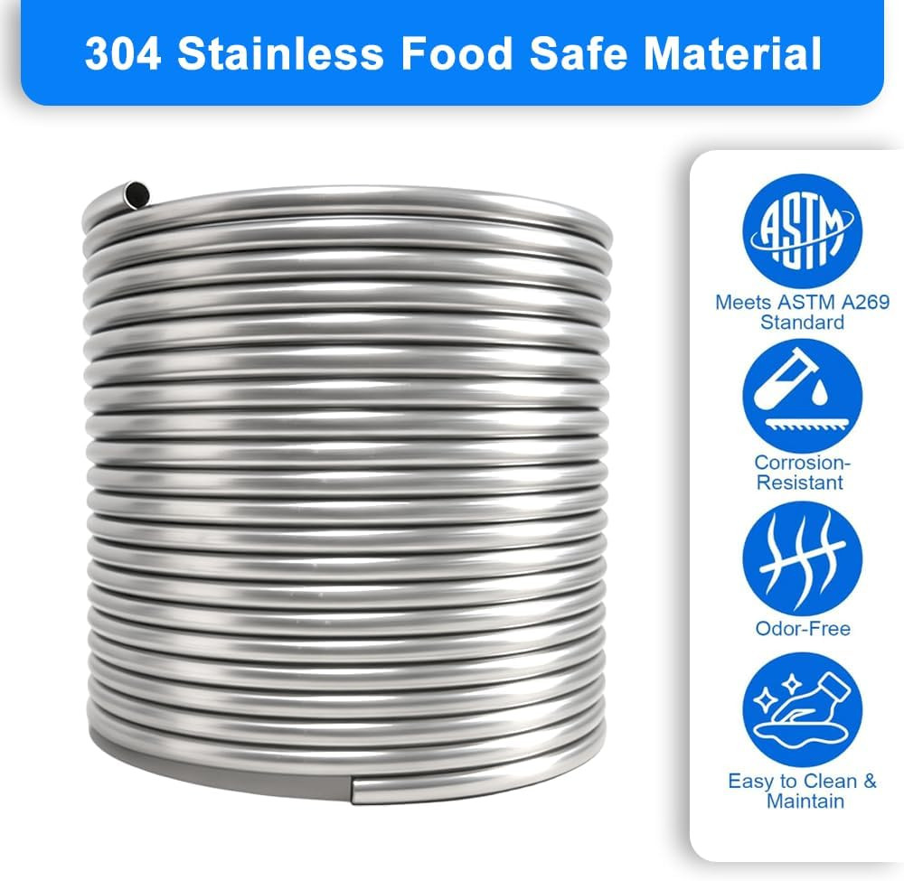 1/2″ X 50Ft 304 Stainless Steel Tubing Coil, Food Grade Welded Immersion Wort Ch