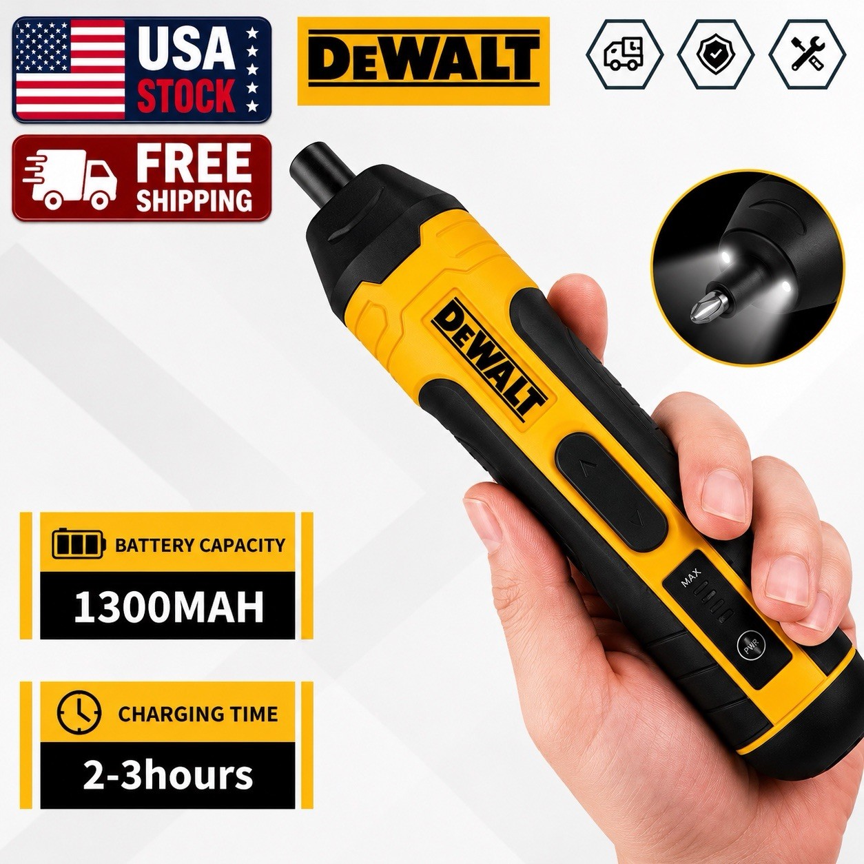 New DEWALT Cordless Electric Screwdriver 1300mAh USB Rechargeable