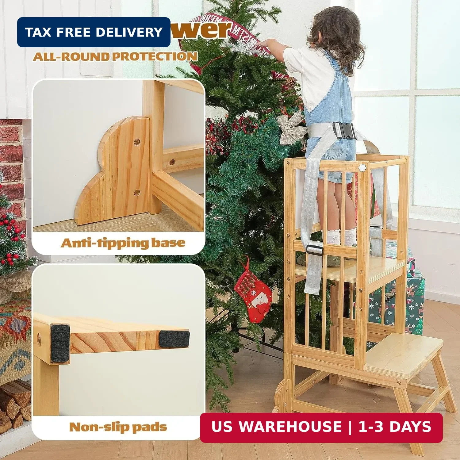 Toddler Step Stool, Kitchen Tower for Toddlers, Adjustable Height Children’s Woo