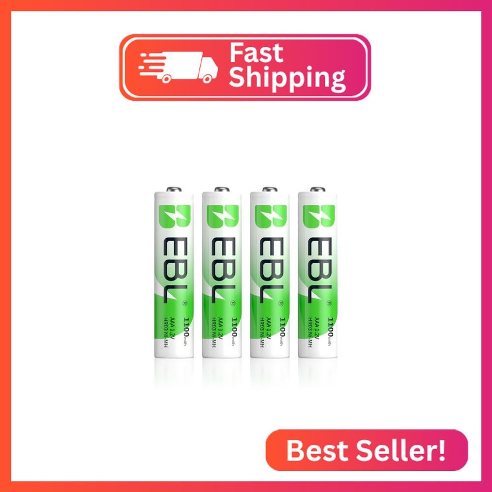 EBL 1100mAh Super Capacity AAA Rechargeable Batteries, 4 Pack