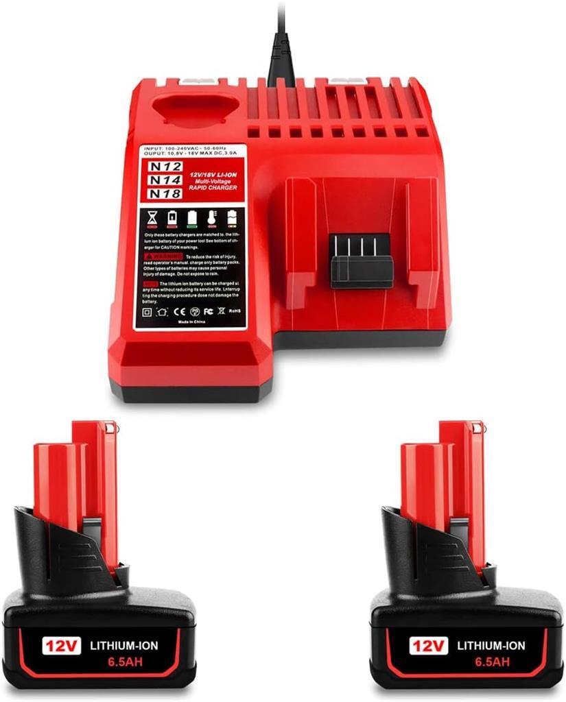 2 PACK 6.5AH for Milwaukee 12V M12 6Ah Battery with Charger Combo 48-11-2460