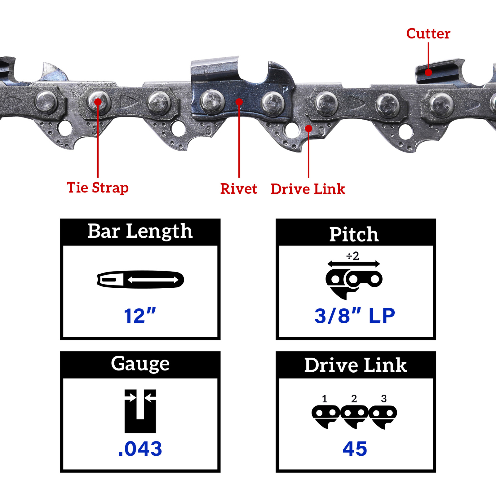 12″ 14″ 16″ 18″ 20″ 24″ inch Chainsaw Chain or Guide Bar 325″ 043″ 3/8″ .058″
