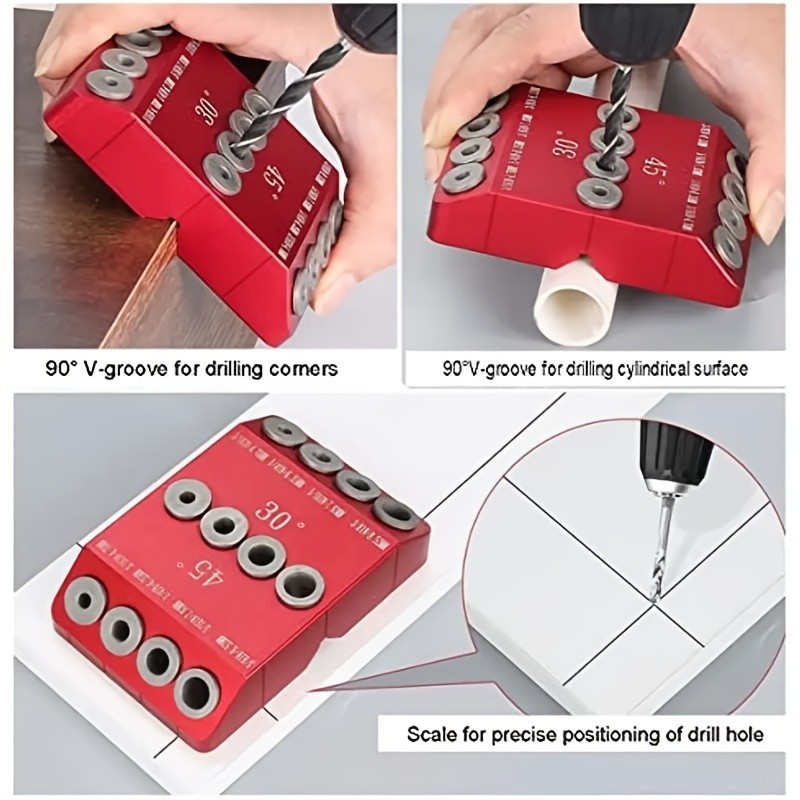 Multi – Angle Drill Guide Jig – 30°/45°/90° Drilling, V – Groove for Corners & C