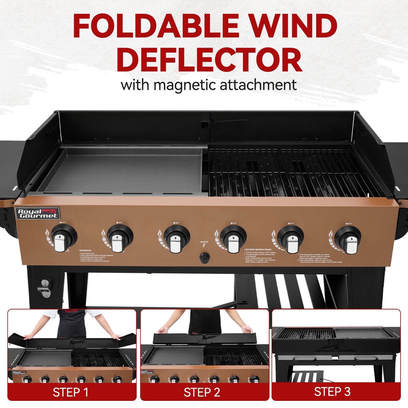 Royal Gourmet 6-Burner Gas Grill and Griddle Combo, 78,000 BTU Output, Yellow