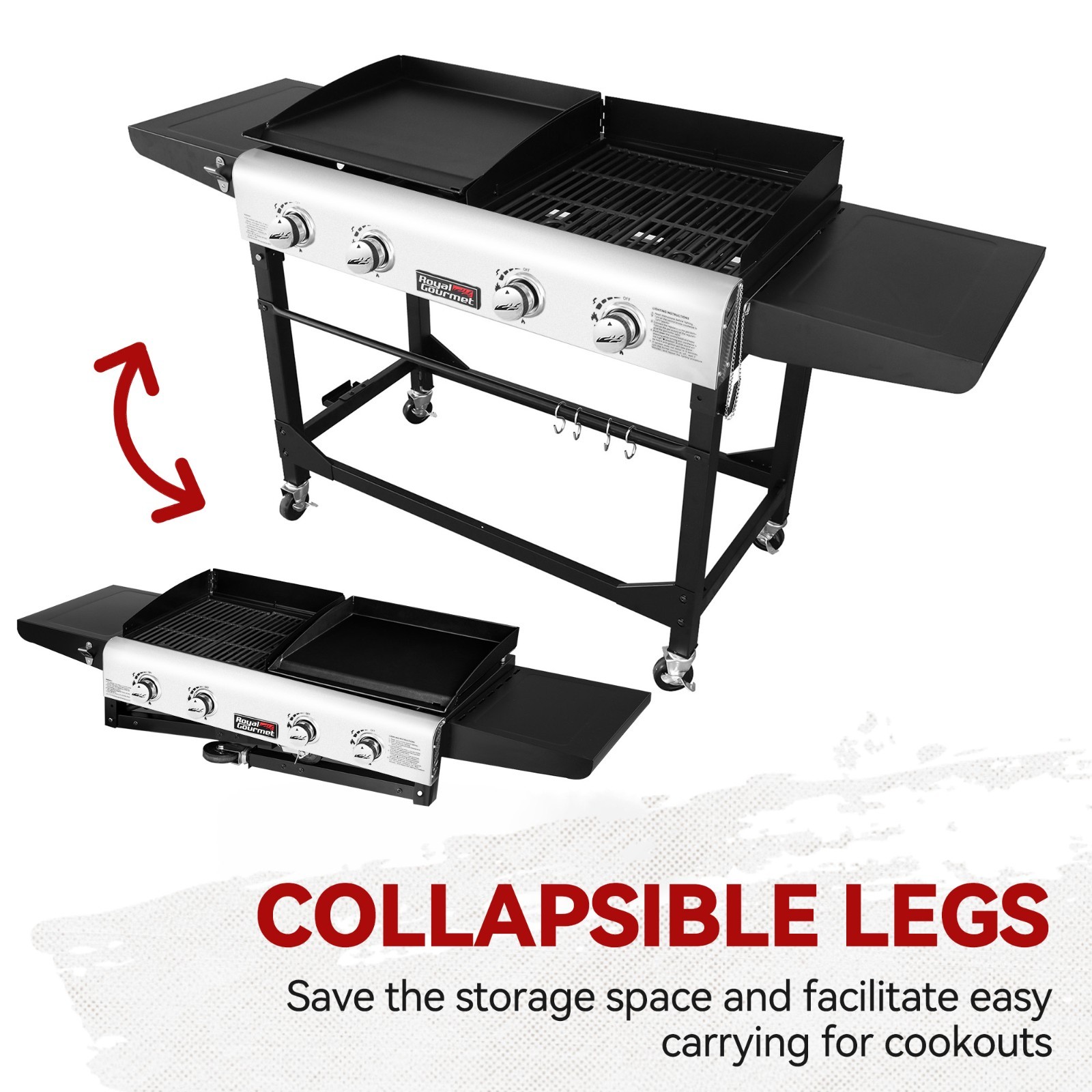 Royal Gourmet Portable Gas Grill Griddle Combo 4-Burner Outdoor Camping Stove