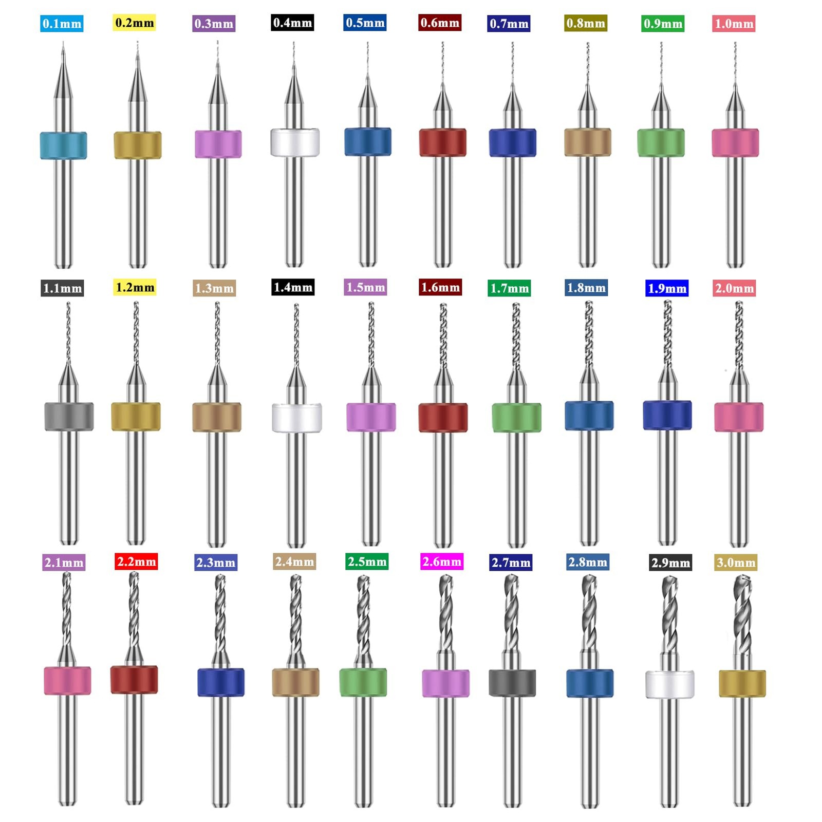 30pcs Micro Drill Bits Set for Most Rotary Tools,Spiral Flute 0.1mm-3mm Tungsten