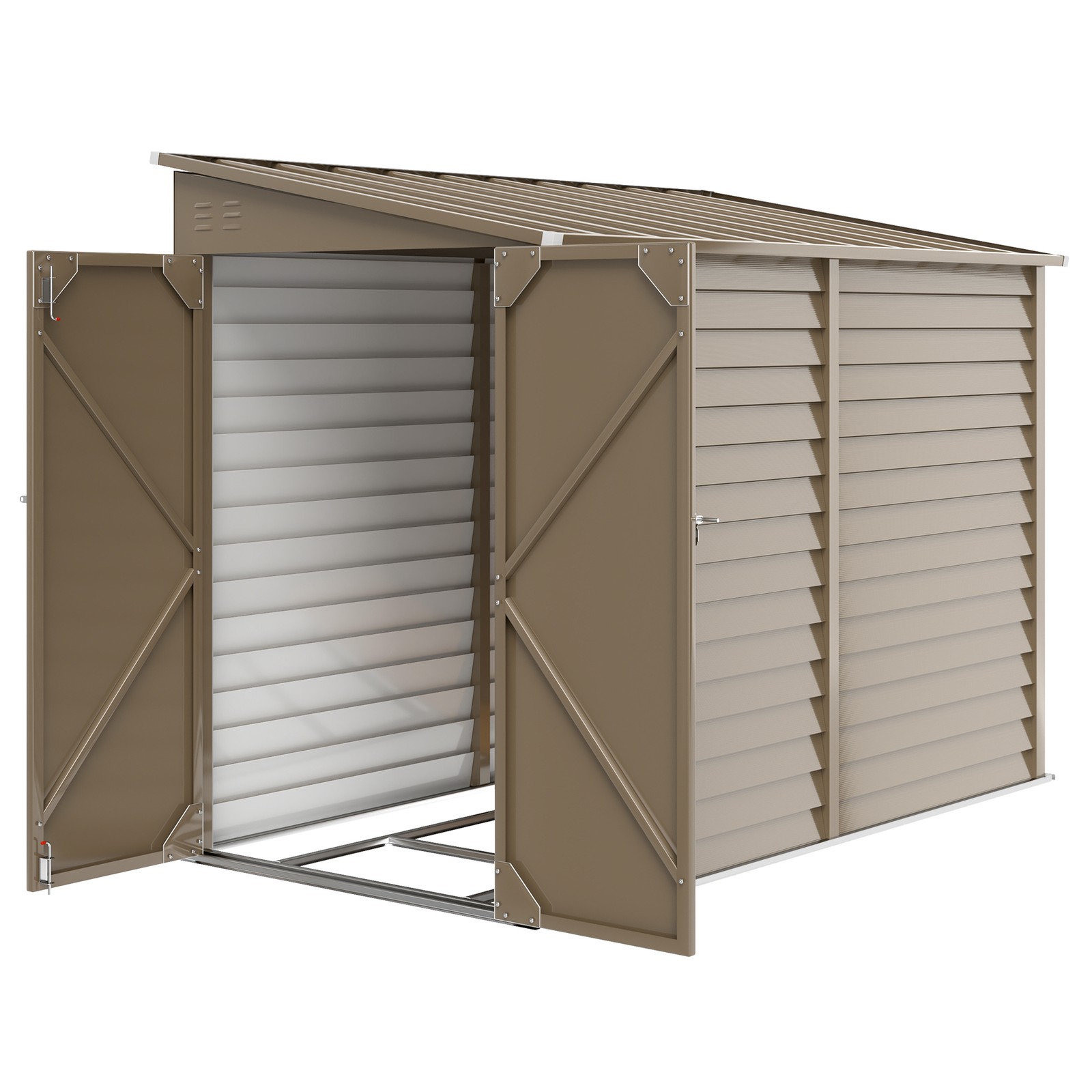 4.6′ x 9′ Metal Outdoor Storage Shed with Lockable Doors, Brown