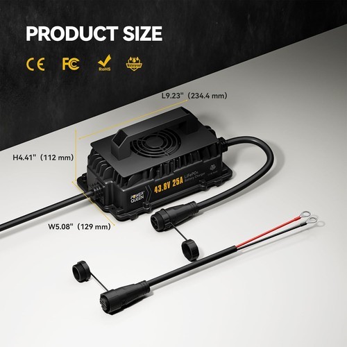 Power Queen 36V 25A LiFePO4 lithium golf cart battery Charger IP65 waterproof