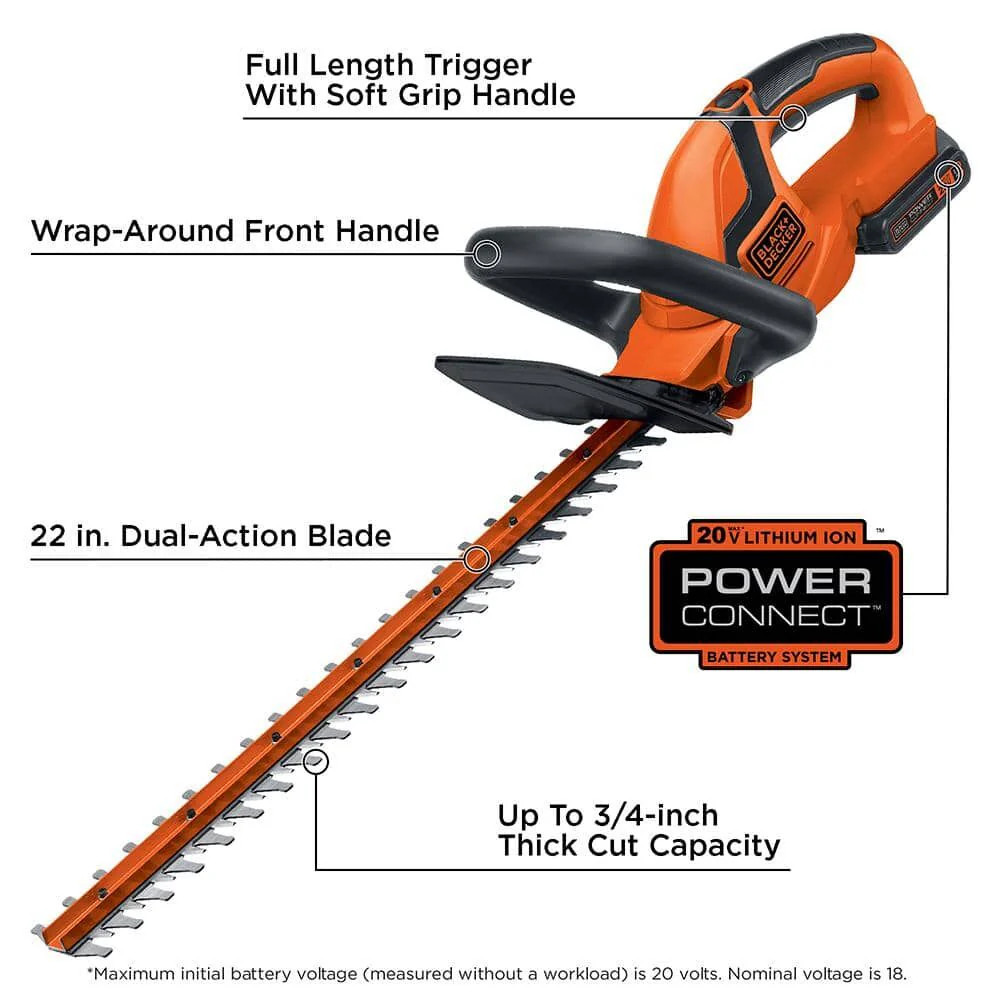 BLACK+DECKER 20V MAX* Cordless Hedge Trimmer, 22-Inch – LHT2220