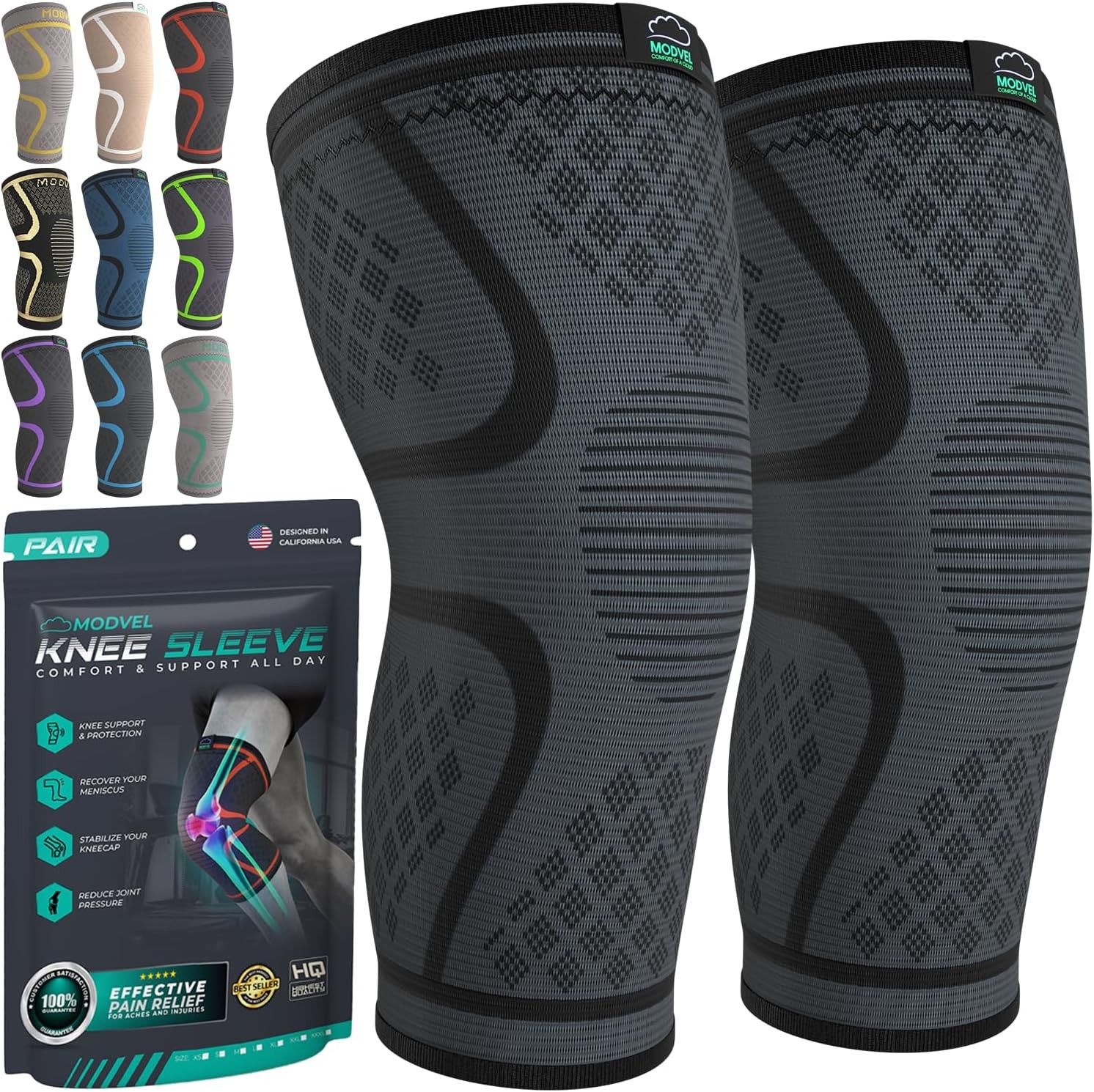 Modvel Compression Knee Brace for Women & Men – 2 Pack Knee Brace for Women…