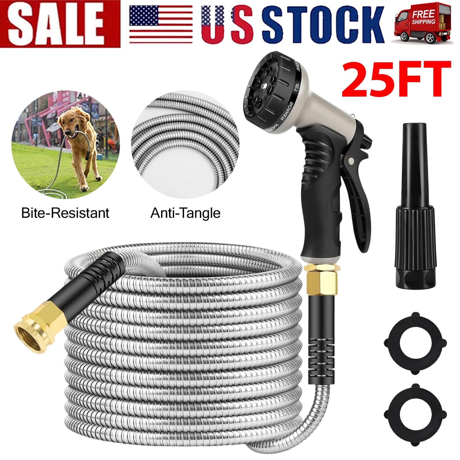 Stainless Steel Metal Garden Water Hose Pipe Flexible Lightweight 25/50FT