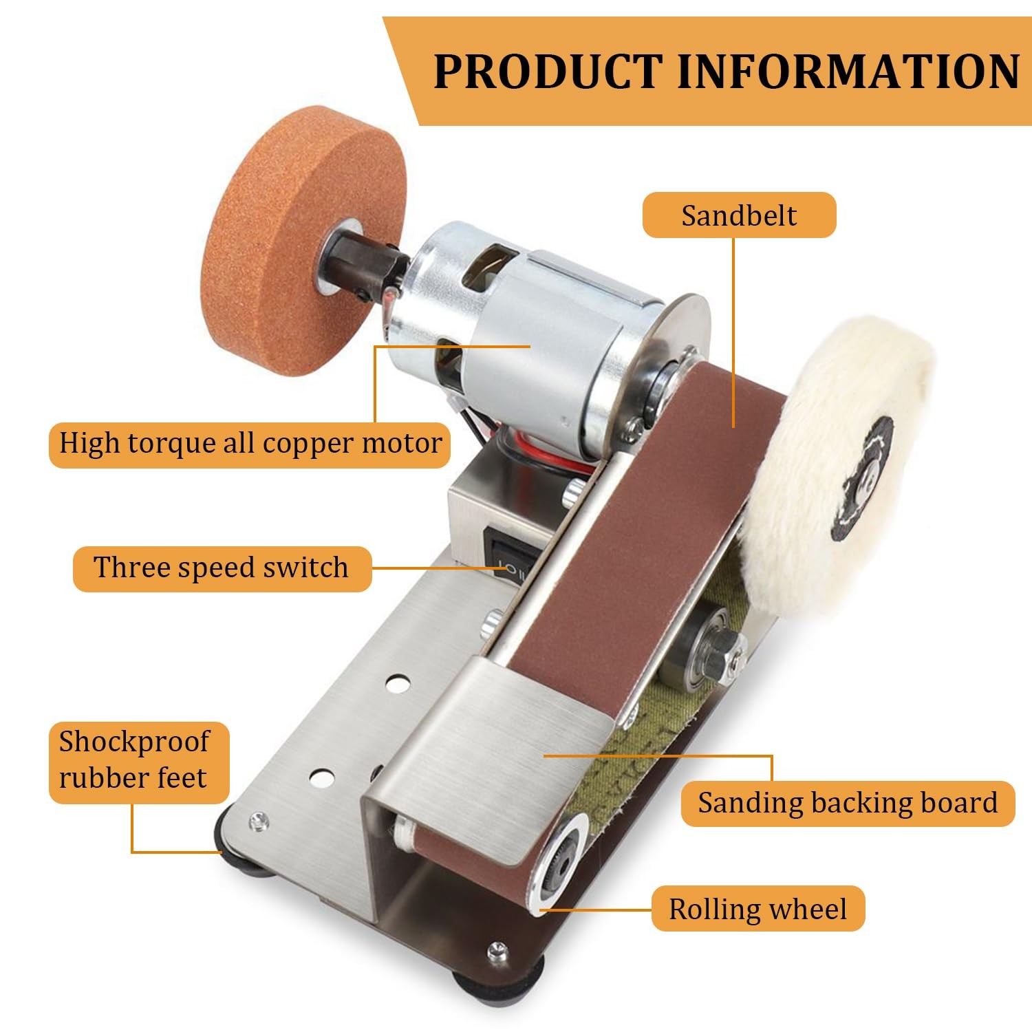 Mini Belt Sander Electric Bench Grinder Sanding Machine 7 Adjustable Speed Gr…