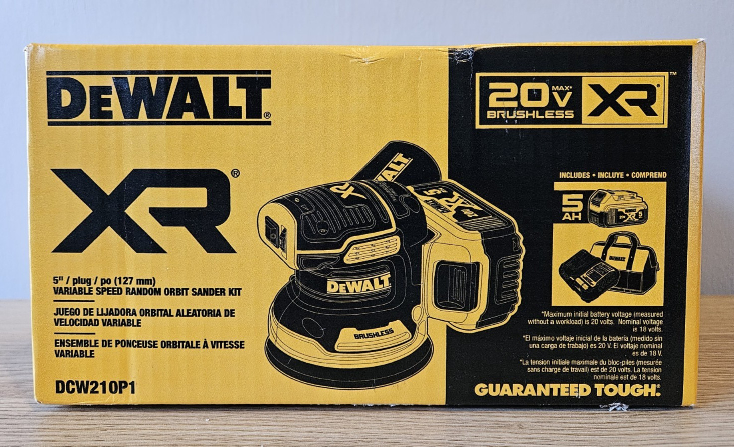 NEW DeWALT DCW210P1 20V 5″ Brushless Random Orbital Sander Kit with 5 AH Battery