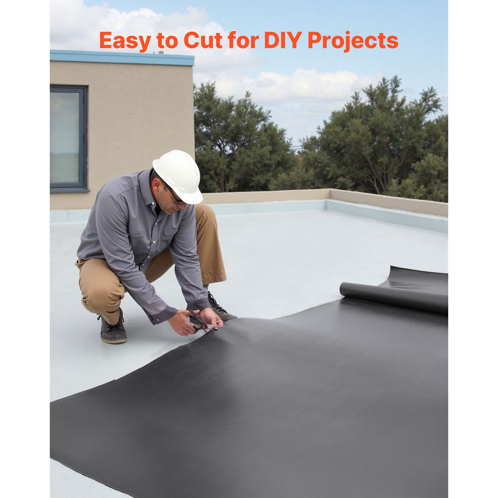 Uimoso 15 x 15 ft EPDM Rubber Roofing Roll, 45 mil for RVs, Roofs, and Ponds