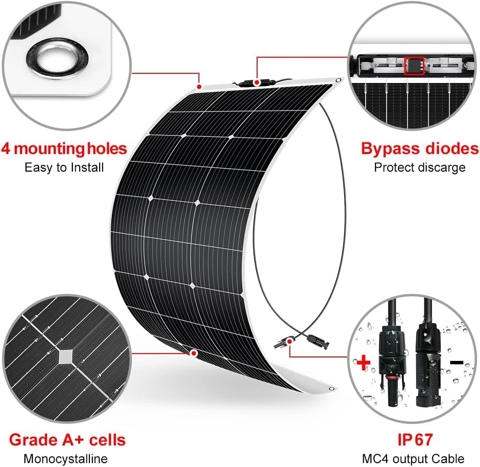 DOKIO 200W (2×100W) Flexible Solar Panels 18V Monocrystalline for 12V Battery…