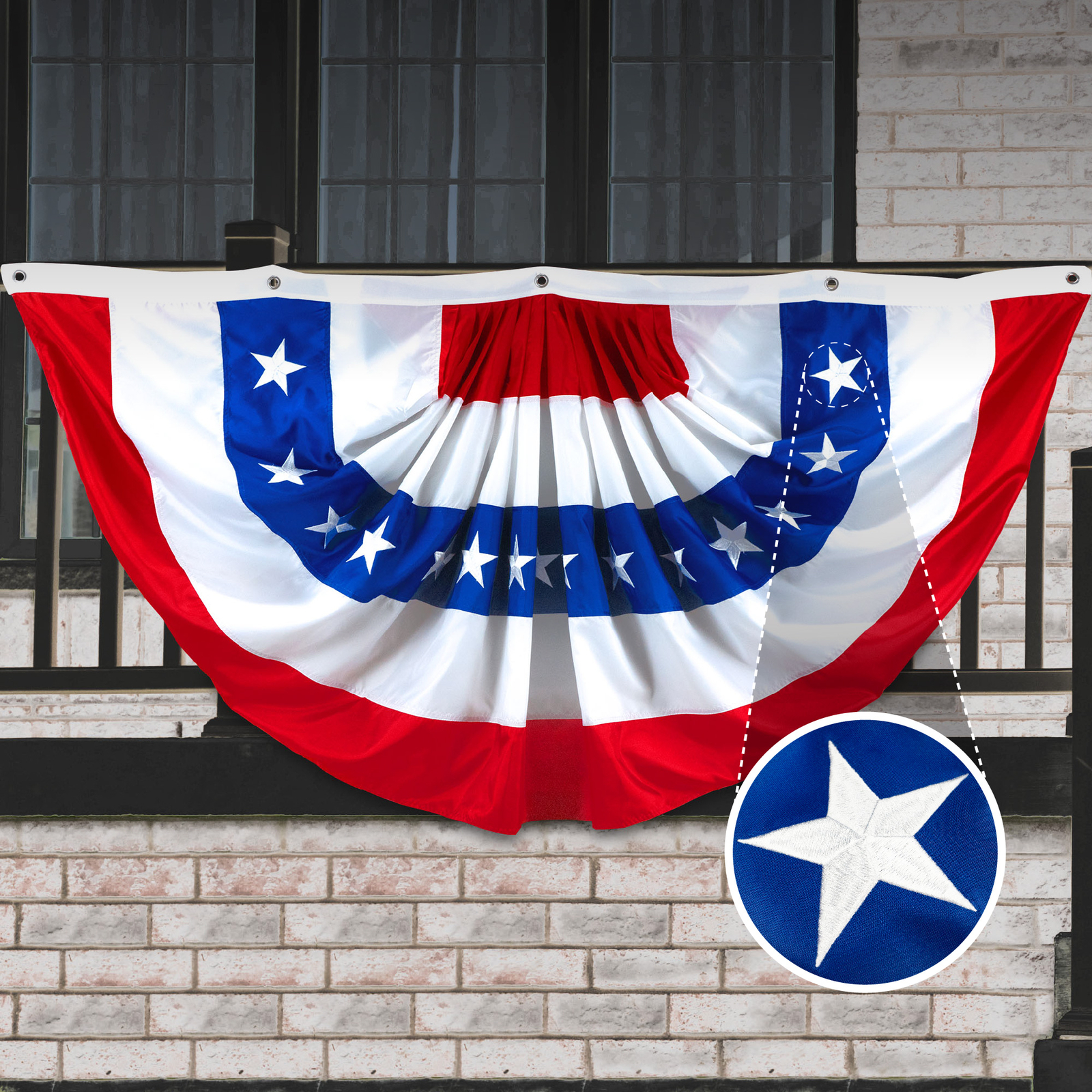 USA Pleated Fan Flag 5×10 Ft Embroidered Patriotic Stars & Stripes United States