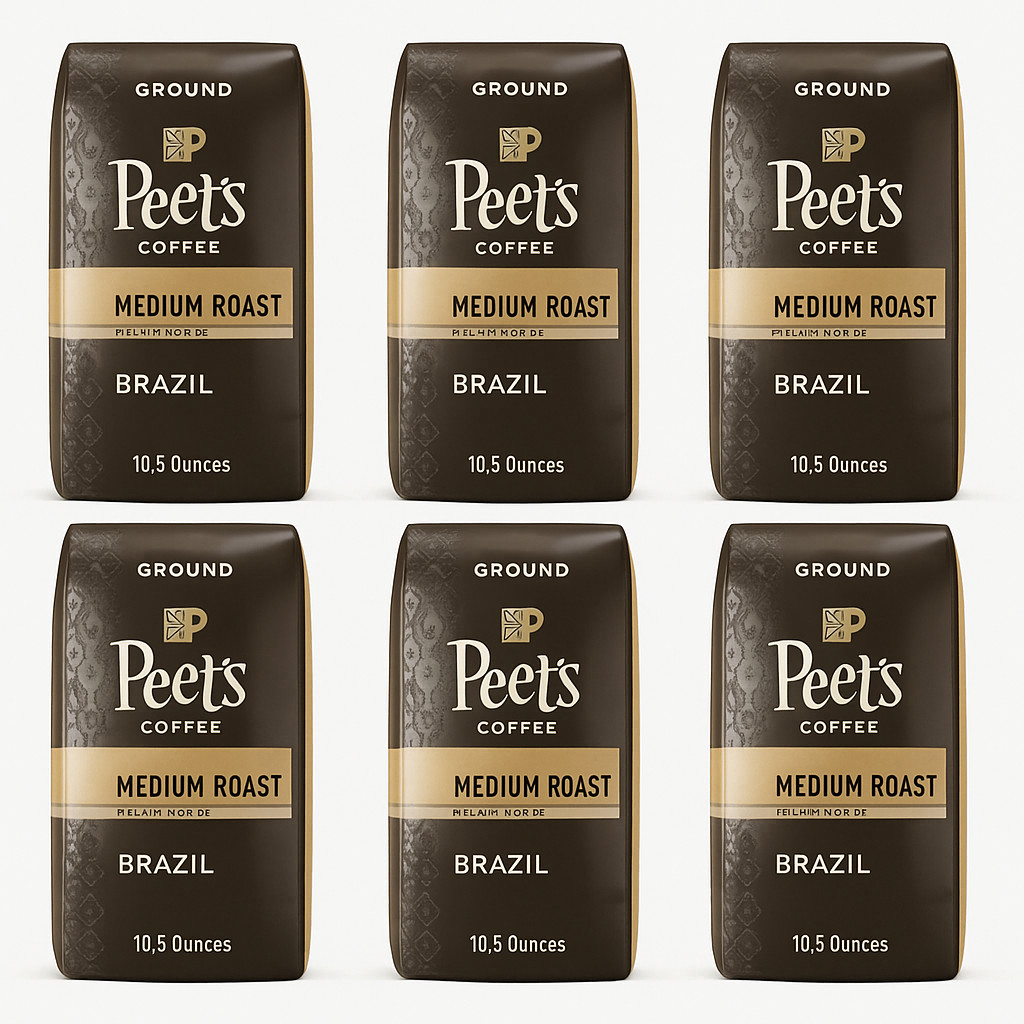 Peet’s Coffee Brazil Ground Medium Roast, Case of 6 Bags 10.5 Ounce ☕AUG/2026☕