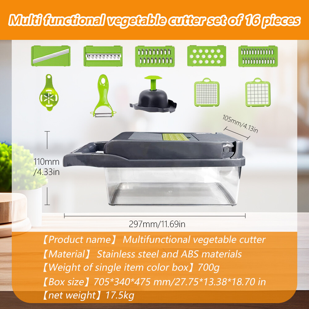 16-In-1 Vegetable Fruit Kitchen Chopper Cutter Food Onion Veggie Dicer Slicer