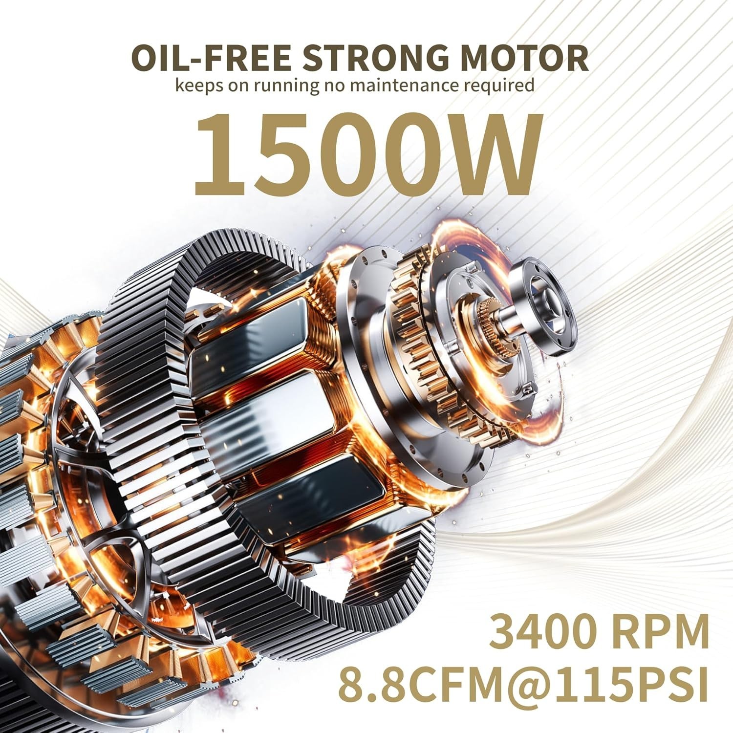 8 Gallon Ultra Quiet Air Compressor 110V/60Hz 1.5HP 8.8CFM, Oil-Free 70dB