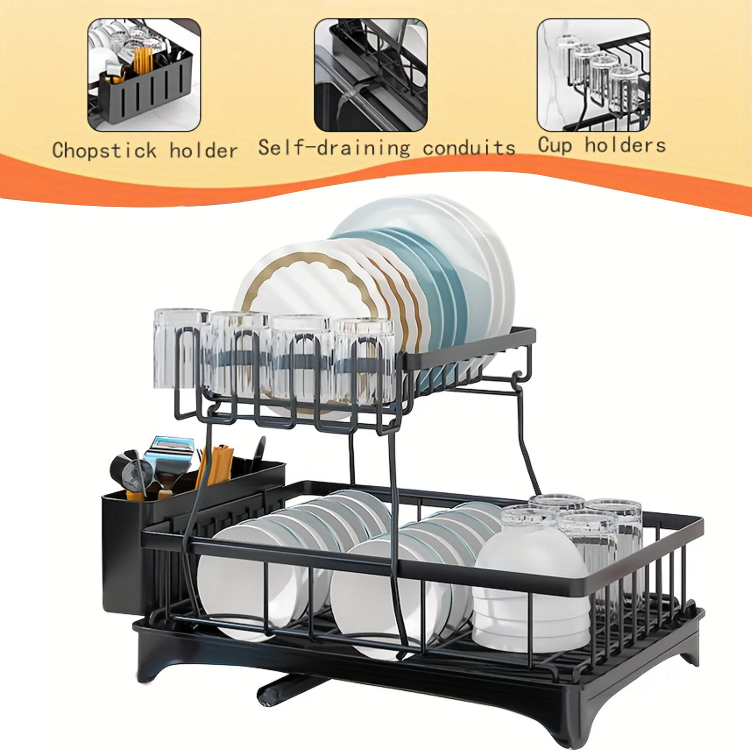 Over Sink Dish Drying Rack 2-Tier Stainless Steel Kitchen Shelf Cutlery Drainer