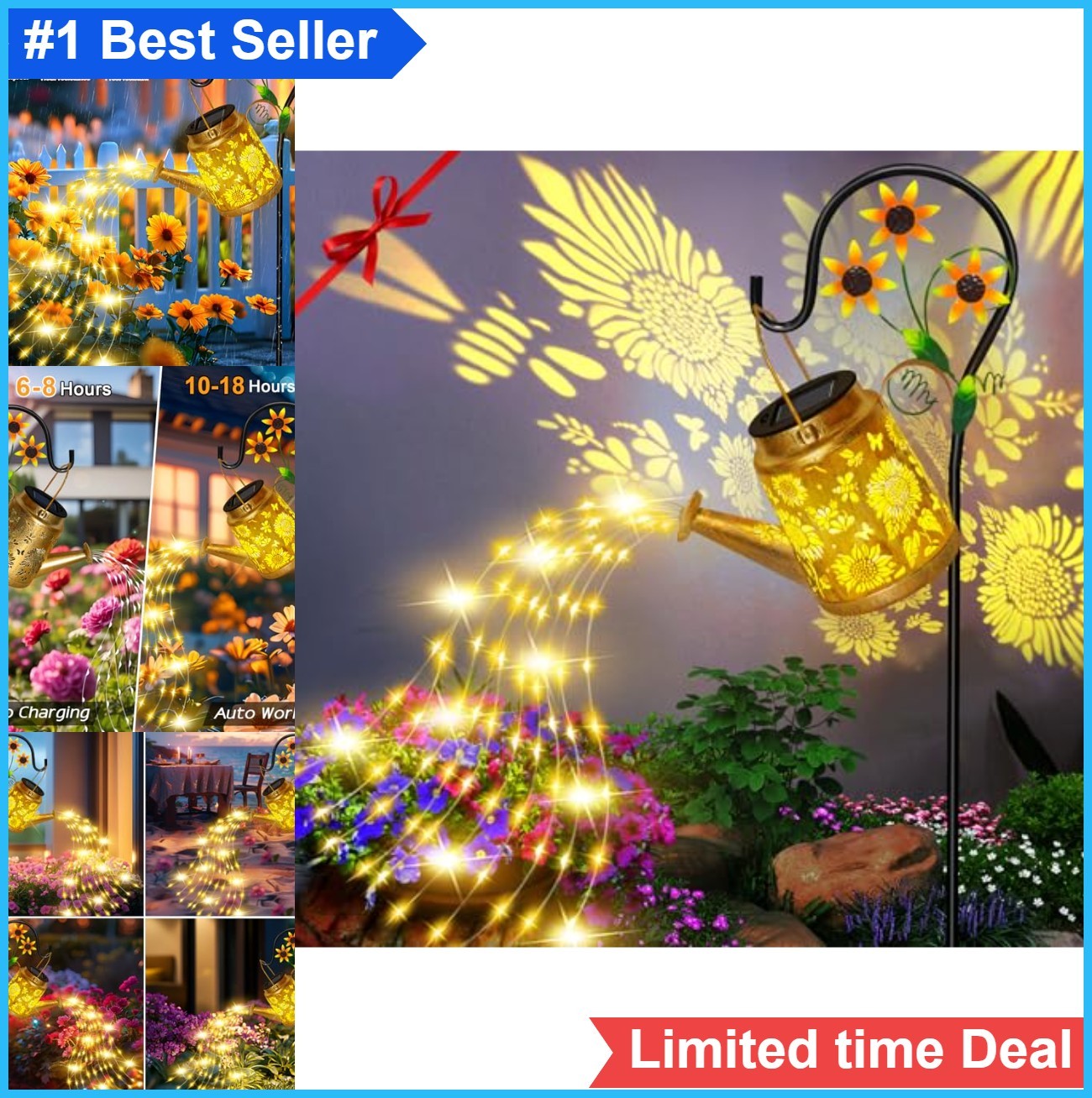 Solar Watering Can Light Outdoor Garden Decoration Sunflower LED 80 Lamp with