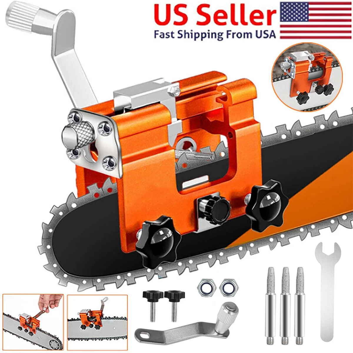 Chainsaw Chain Sharpening Jig Portable Hand Crank Sharpener Tool Set us