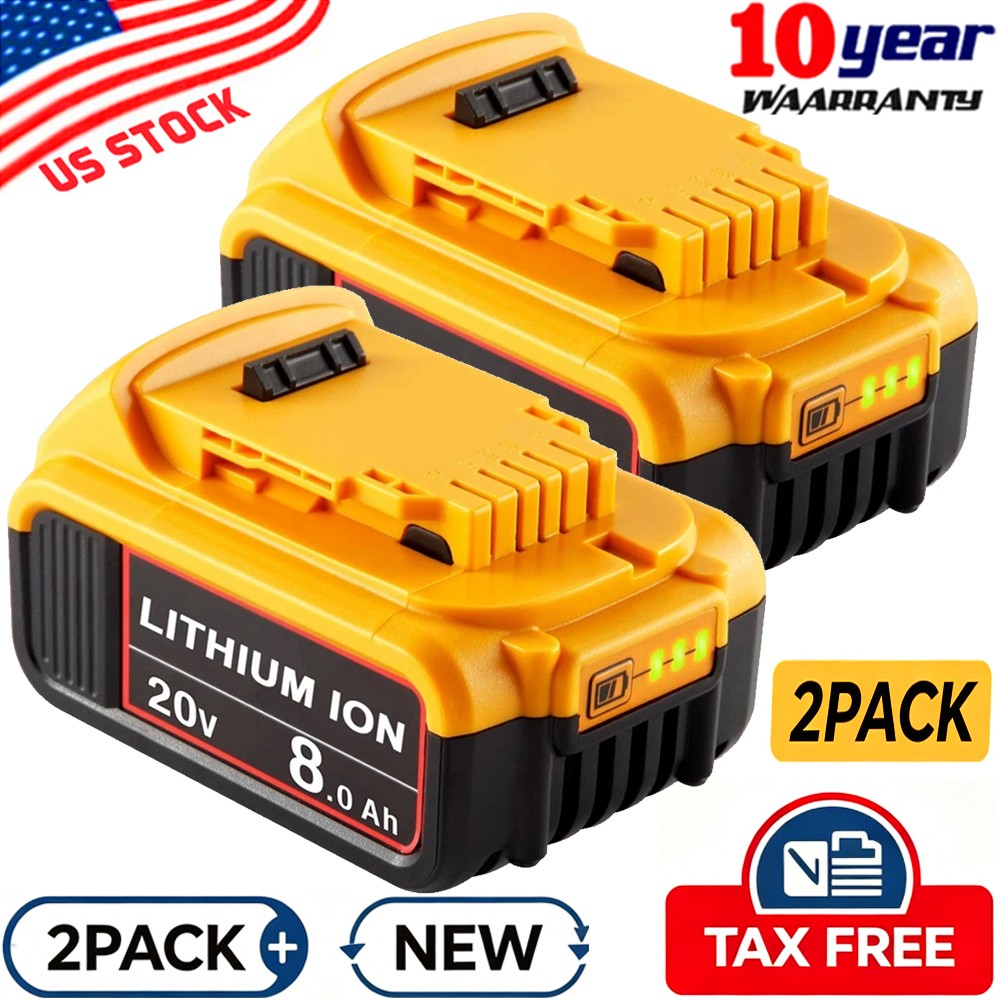 2Pack 8.0AH Lithium Ion Battery For DeWalt 20V 20 Volt Max XR DCB206-2 DCB205-2