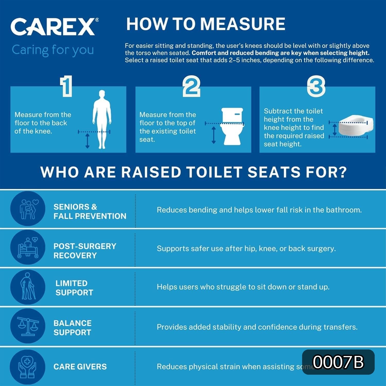 Carex Hinged Elongated Toilet Seat Riser 3.5 in White FGB32100 0000 #R032