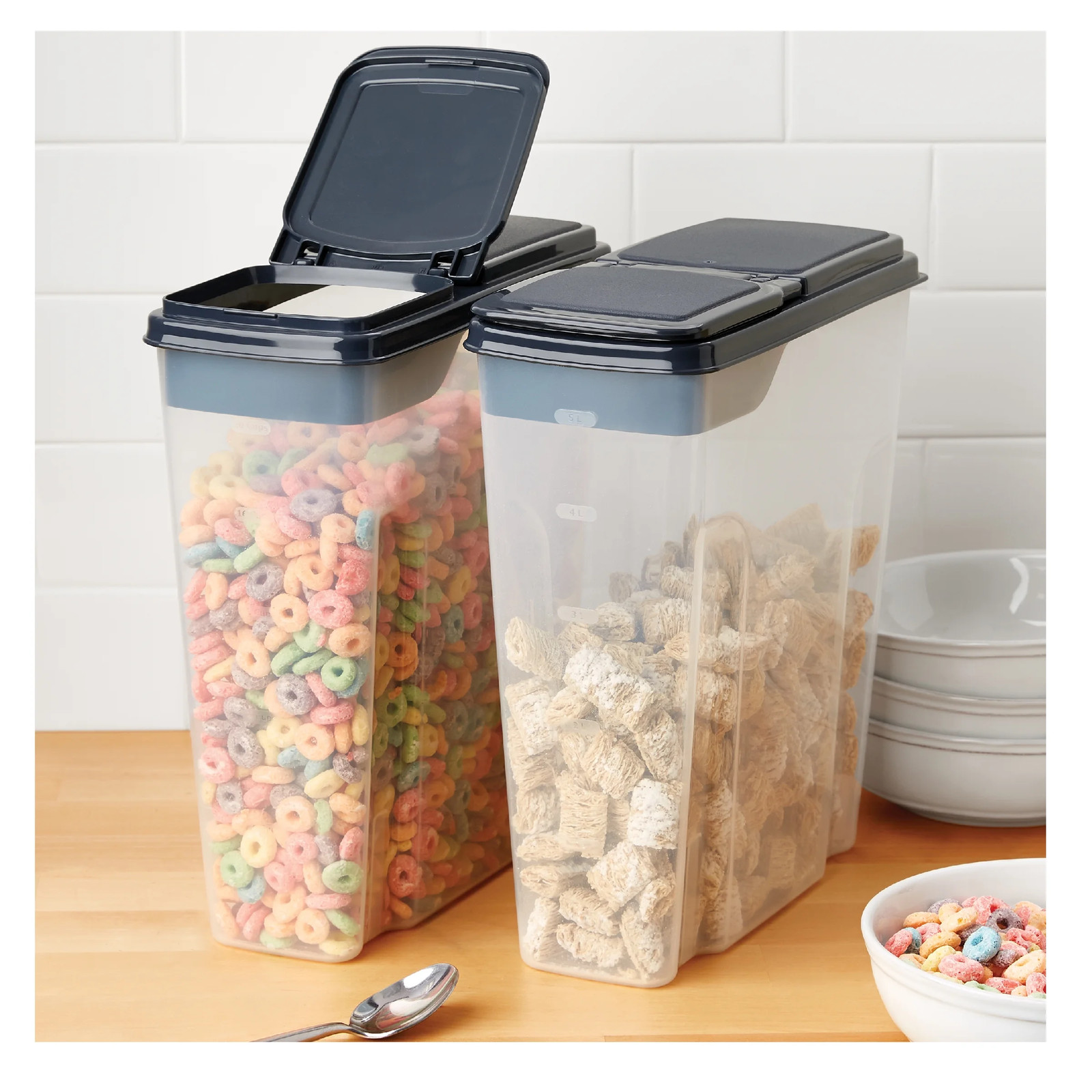 2-Pack Plastic Cereal Keeper Storage Containers, Kitchen Pantry Organizer Canist