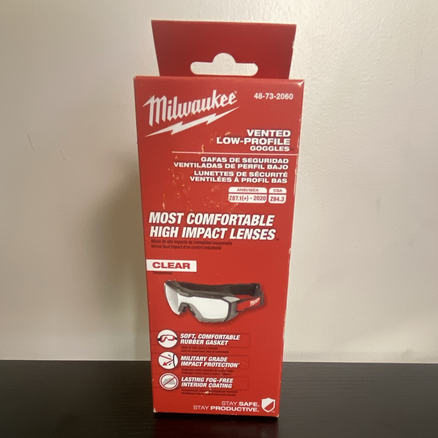 Milwaukee 48-73-2060 Vented Low-Profile Safety Goggles Anti-Fog Clear Lens