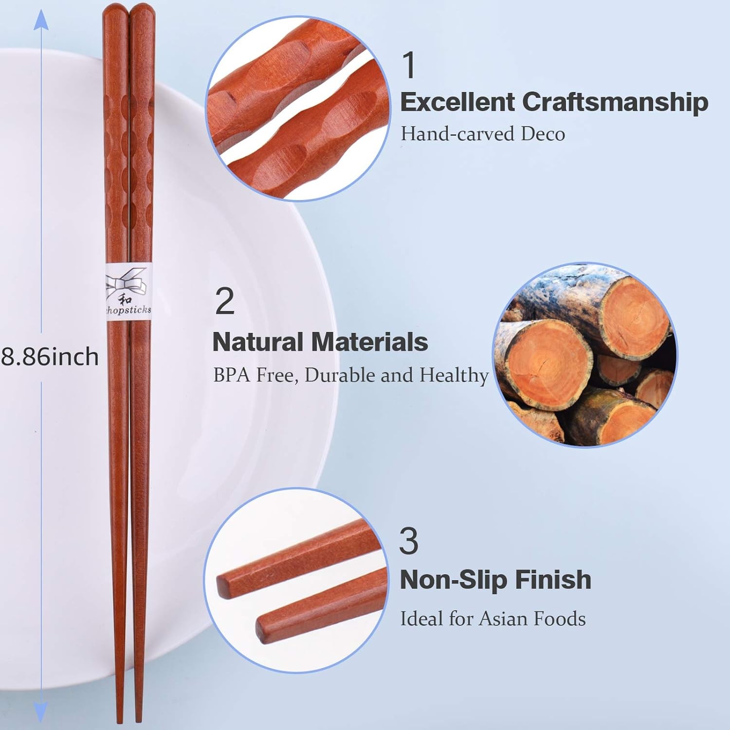 Japanese Wooden Chopsticks Set 5 Pairs Reusable Non Slip Gift Box