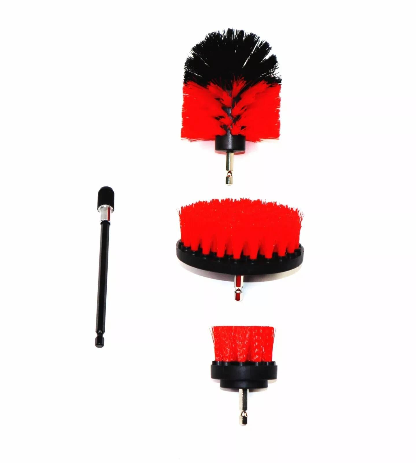 Drill Brush Set 4 Piece (Red) with 6″ Extension – Fast Free Shipping