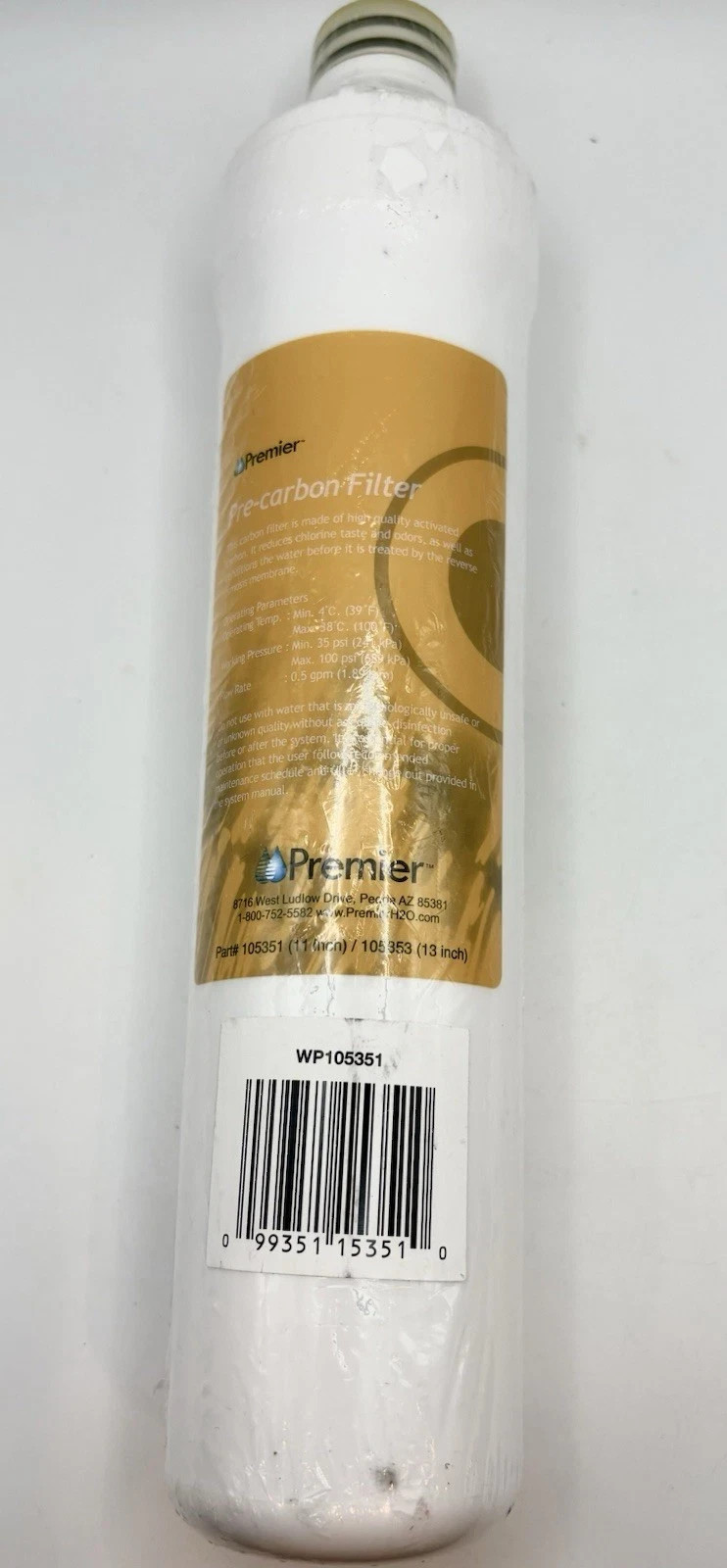 Premier Pre-carbon Filter WP105351 for 105351 105353 Removes Chlorine Taste Odor