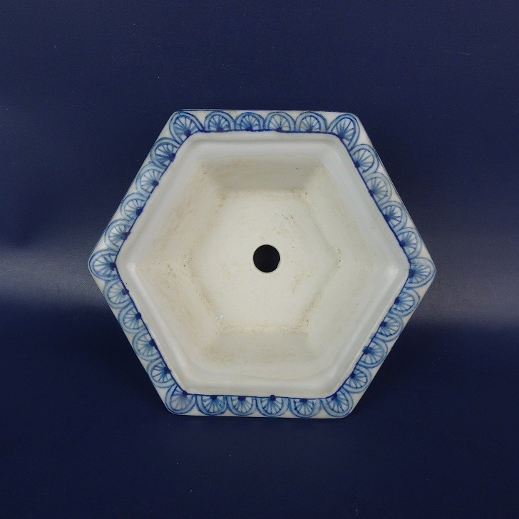 Shoseki Ishida Japanese Bonsai Pot Hexagonal Polychrome L11.8cm 4.6in Vintage
