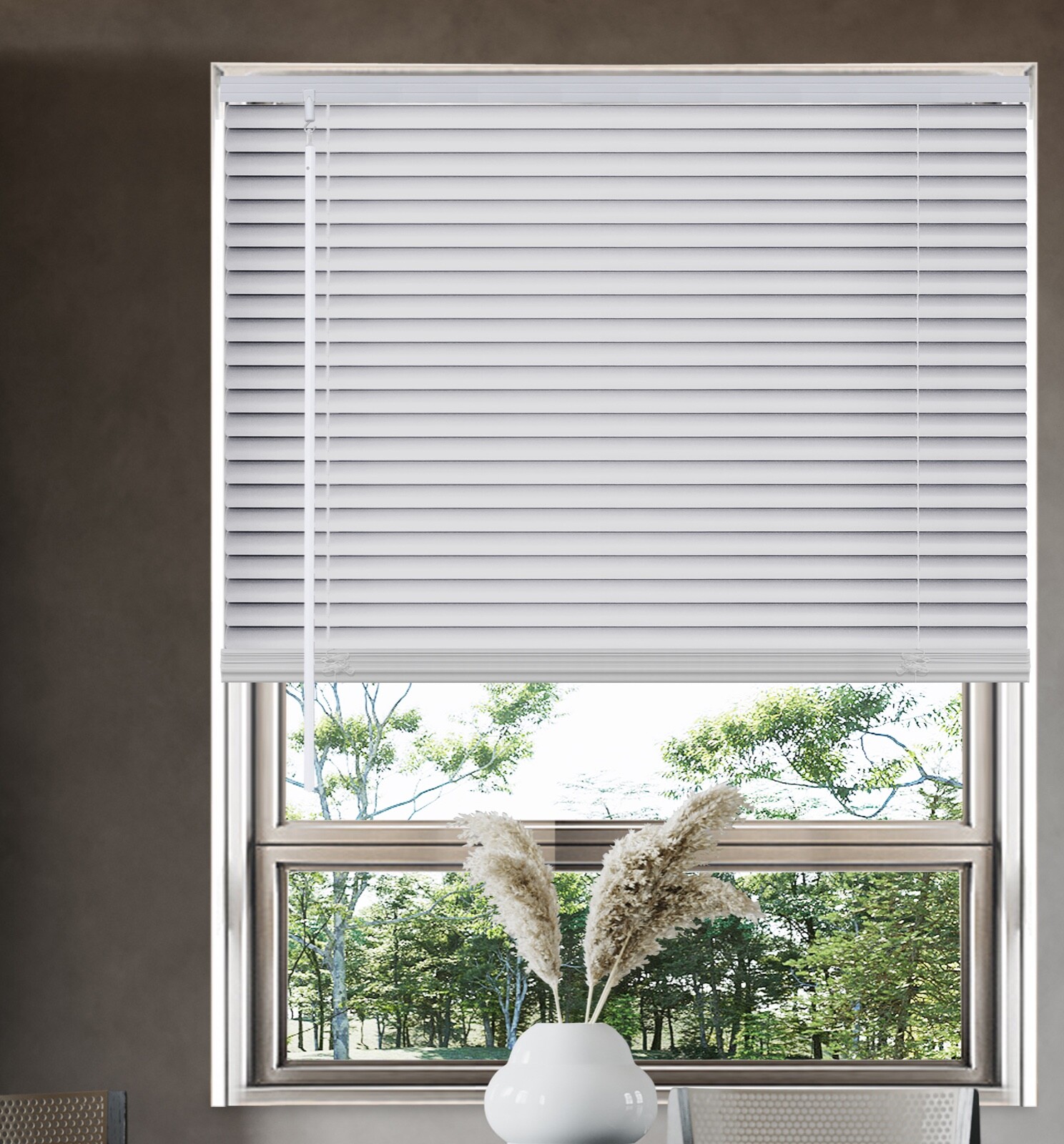Cordless Light Filtering Window Blinds , Horizontal Vinyl Blinds (20-44 in Wide)