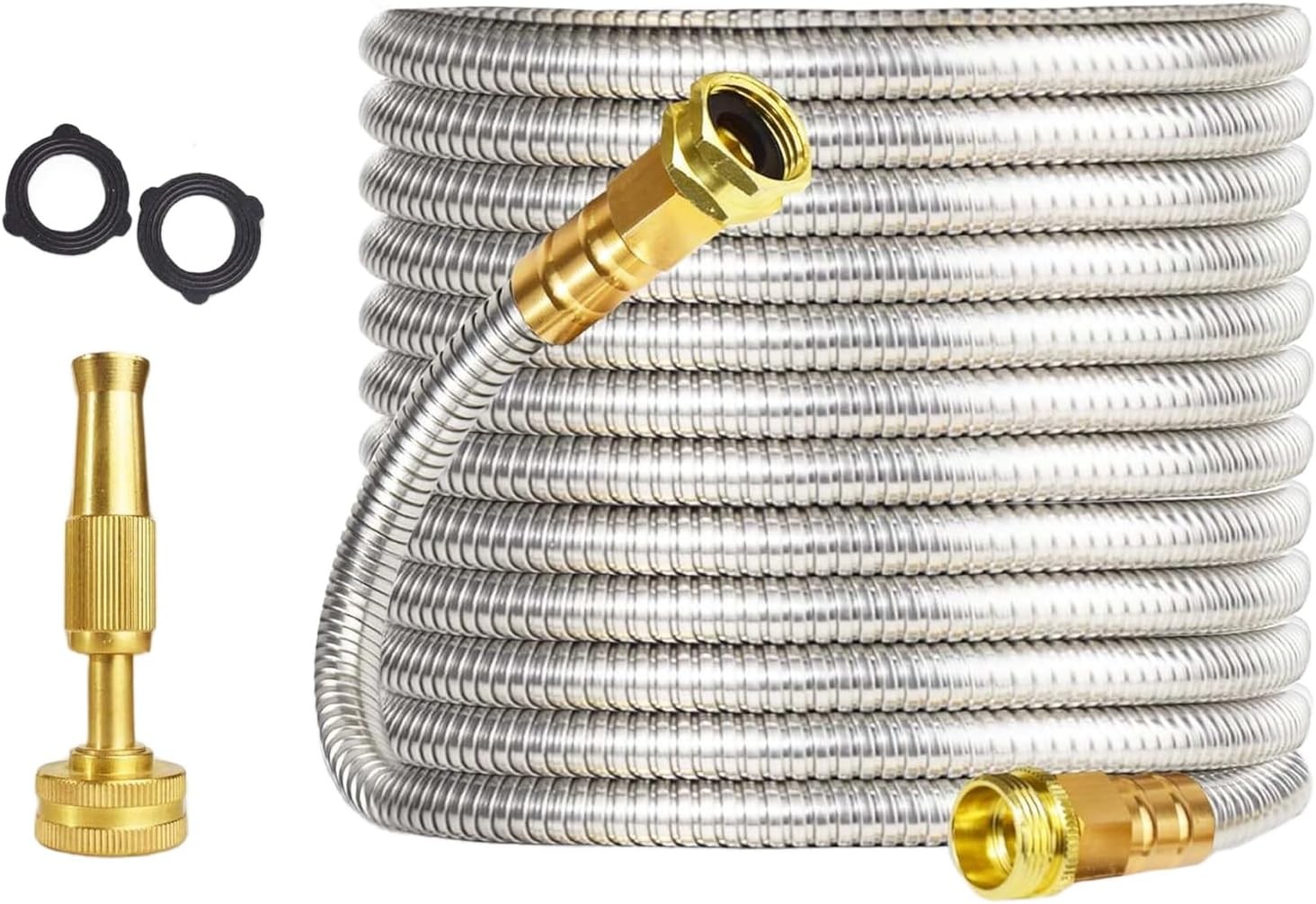 25 50 75 100FT Stainless Steel Metal Garden Water Hose Pipe Flexible Lightweight