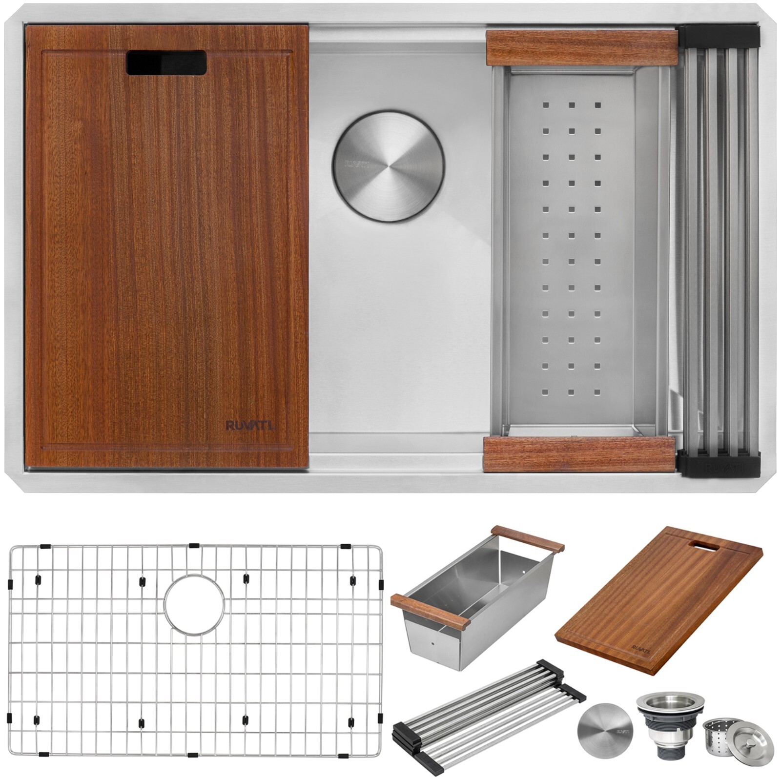 Ruvati 32″ Undermount Workstation Kitchen Sink Single Bowl – RVH8300 (137196)