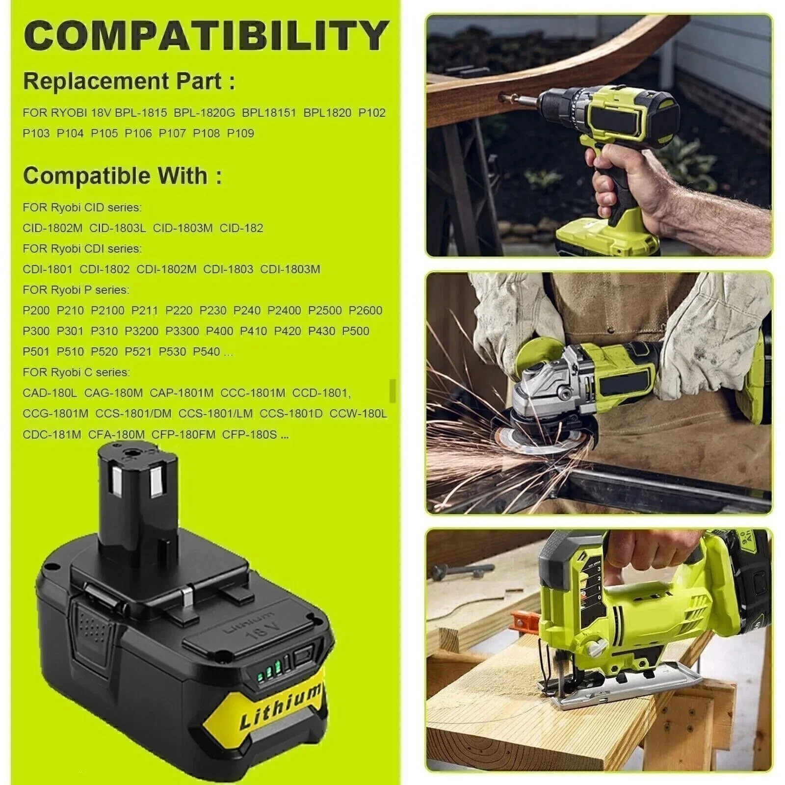 2PACK For RYOBI P108 18V One Plus 6.0Ah High Capacity Battery Lithium-Ion Li-Ion