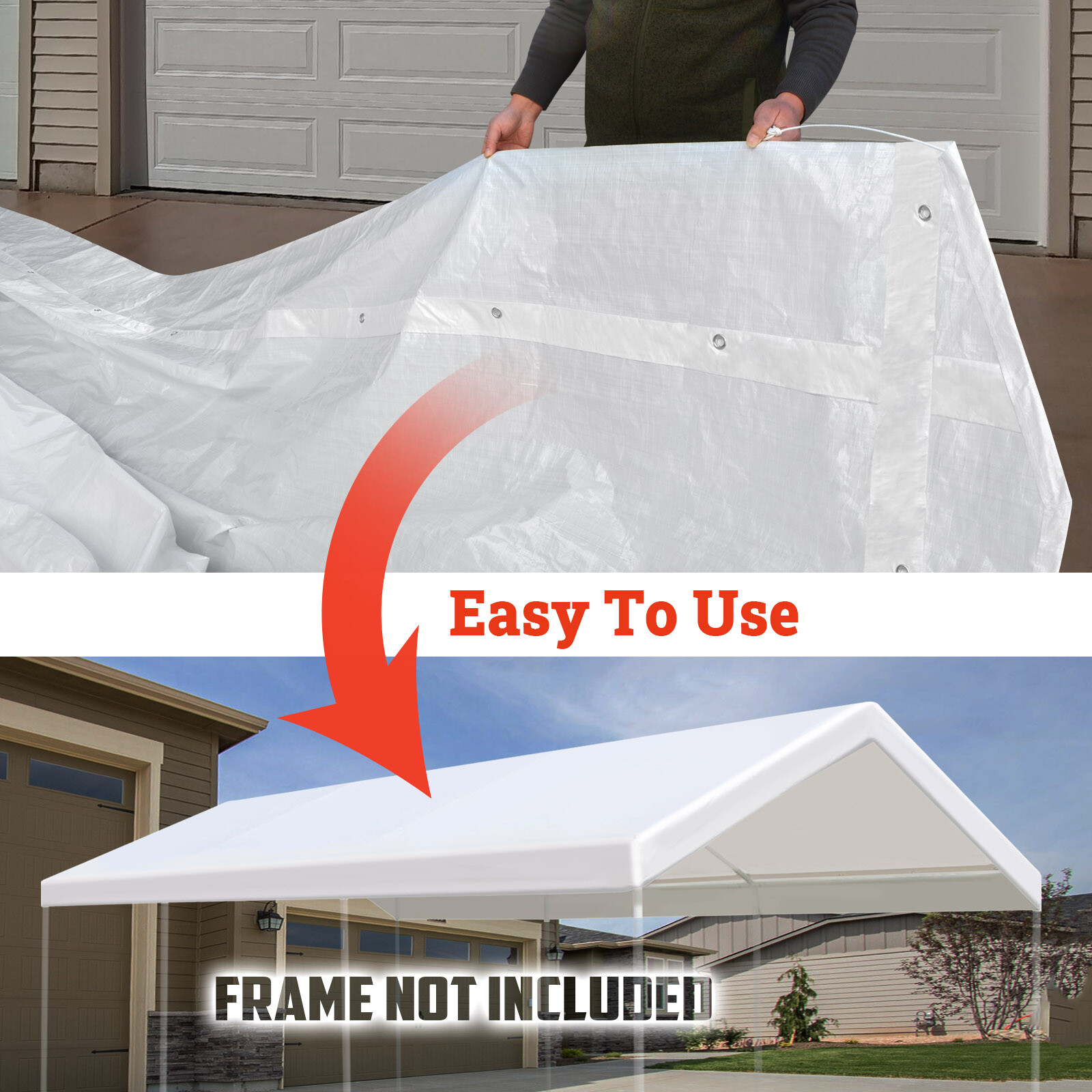 10×20′ Carport Replacement Canopy Garage Top Cover Only with Bungees Ball & Edge